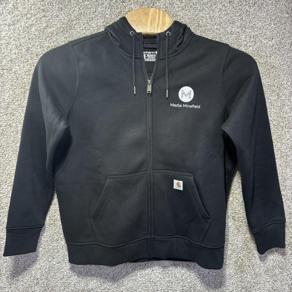 Carhartt Womens TS0122-W Relaxed Fit Full Zip Hoodie Black Size L 12-14 Logo